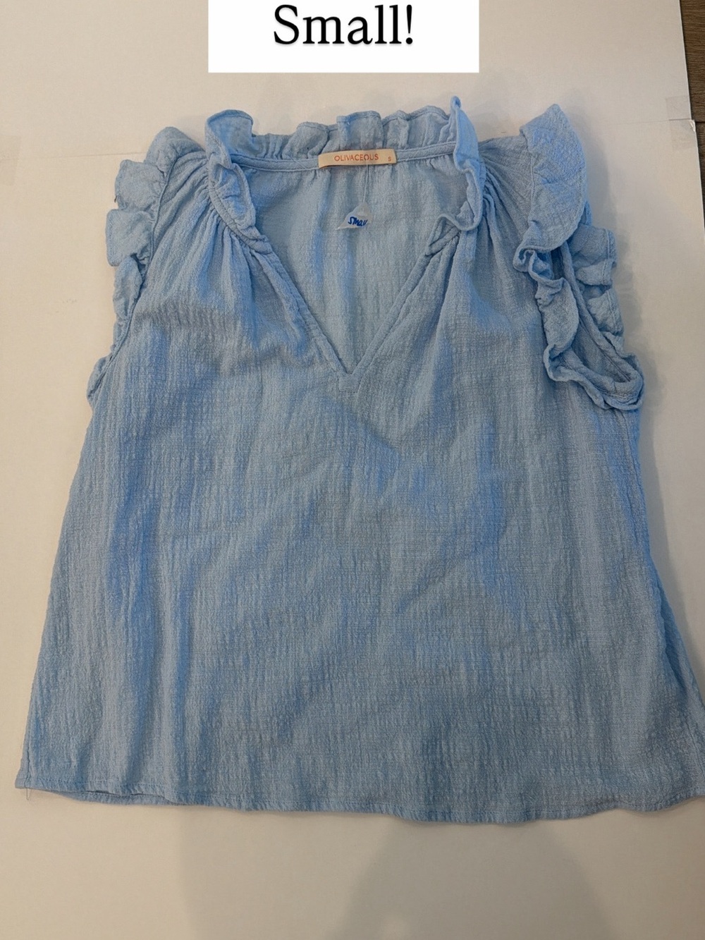 OLIVACEOUS Light Blue Ruffle-Trim V-Neck Camisole